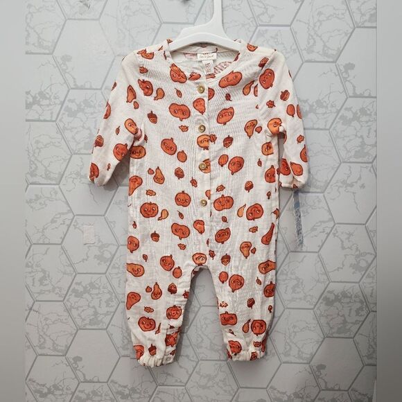 NWT Baby Unisex Fall Thanksgiving Halloween Long sleeve Gauze Romper - Picture 2 of 9